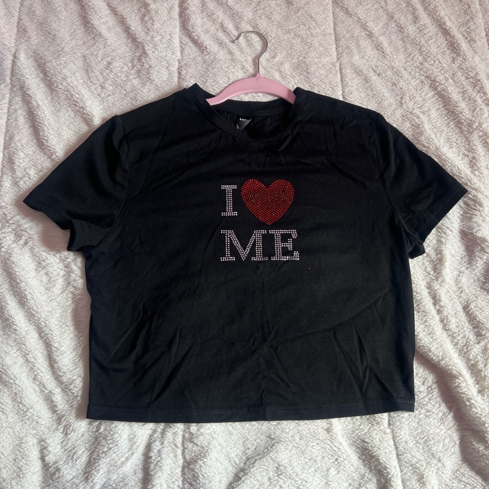 Black Crop Top with Red Heart Design
